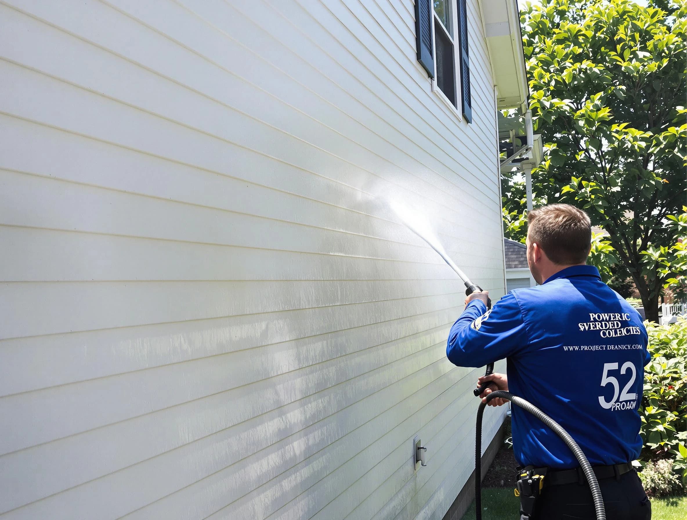 A Garfield Heights Power Washing technician power washing a home in Garfield Heights