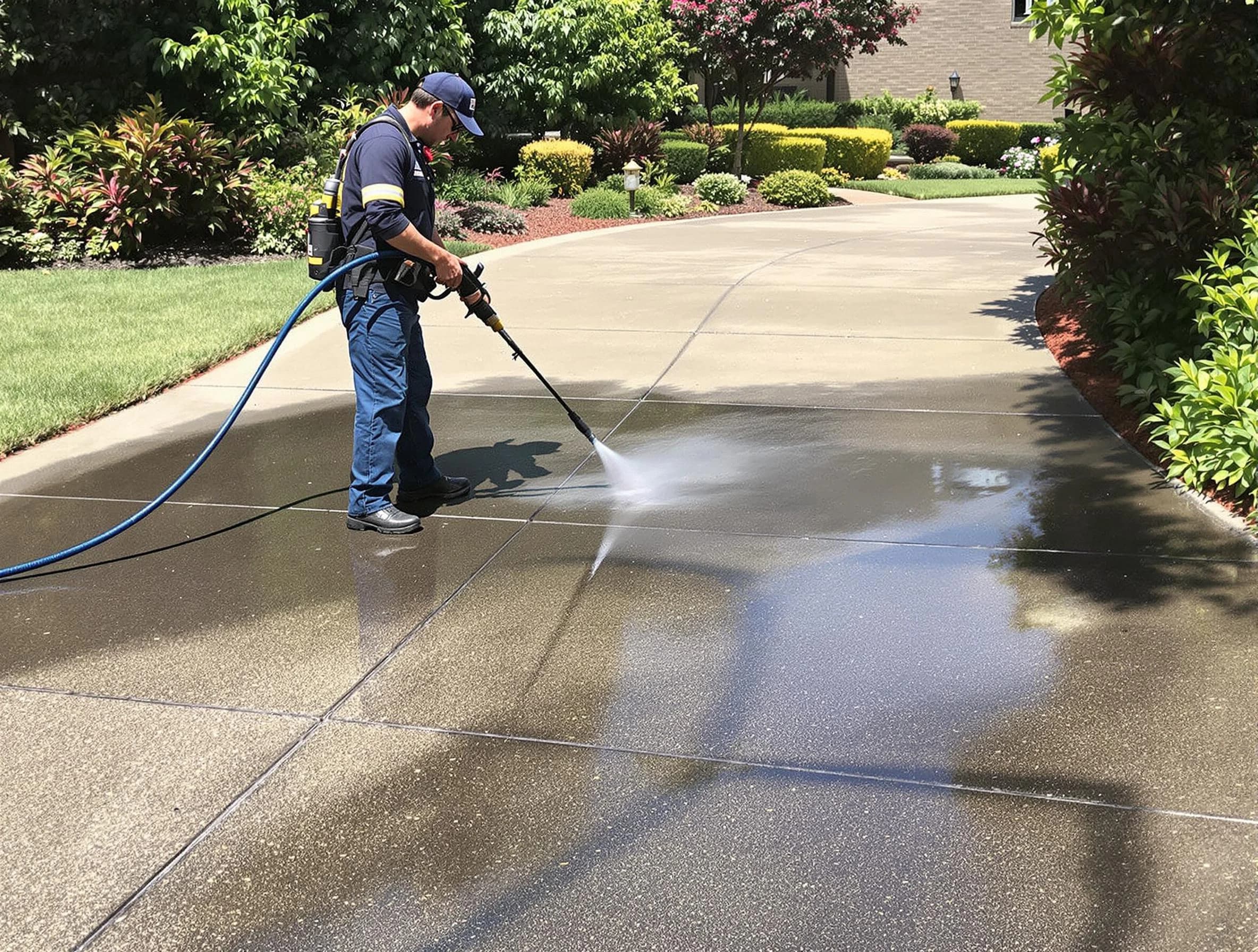 Experienced Garfield Heights Power Washing team member pressure washing a driveway in Garfield Heights