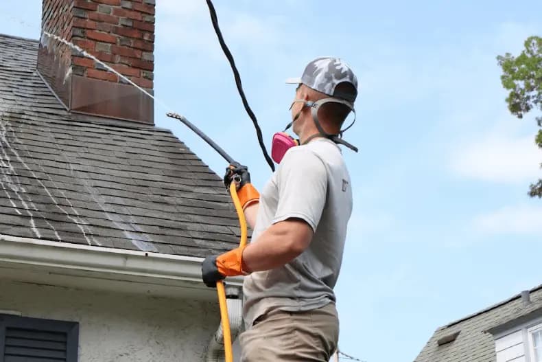 Garfield Heights Power Washing professional performing gentle roof washing service in Garfield Heights